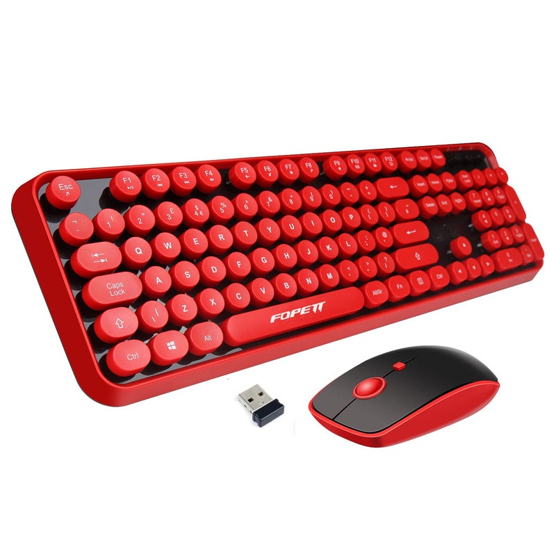 FOPETT Wireless Keyboard and Mouse Combo, 104 Keys Full-Sized 2.4 GHz Round Keycap Colorful Keyboards, USB Receiver Plug and Play, for Windows, Mac, PC, Laptop, Desktop (Black Red) - Image 1
